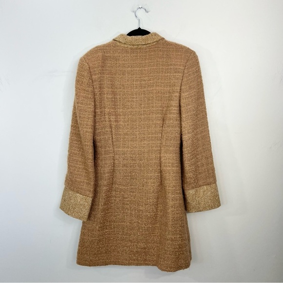Vintage 60s Mod tan camel boucle tweed long sleeve front zip mini dress S - Picture 5 of 14